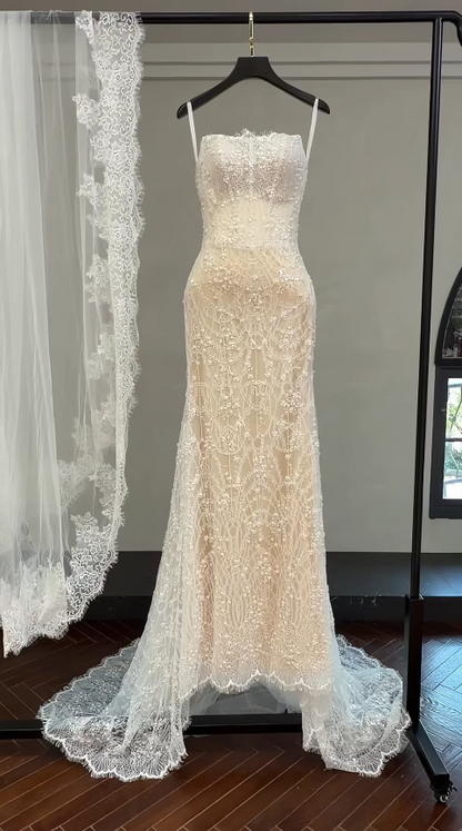 Simple White Sheath Lace Wedding Dress ED09750