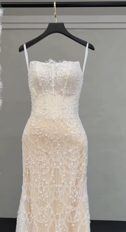 Simple White Sheath Lace Wedding Dress ED09750