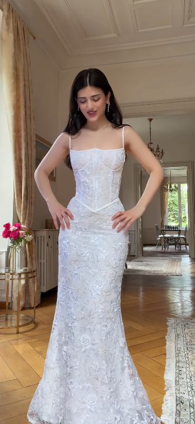 Robe de réception de mariage sirène chic en tulle blanc pour mariée ED09751
