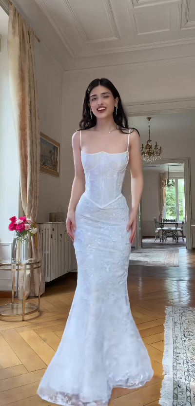 Chic White Mermaid Tulle Wedding Reception Dress for Bride ED09751