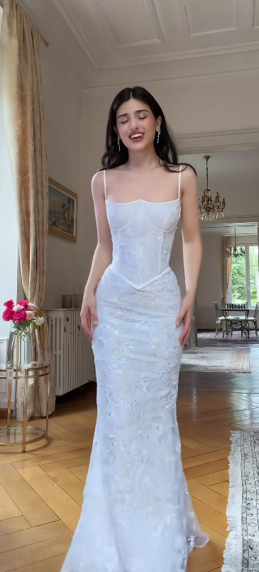 Chic White Mermaid Tulle Wedding Reception Dress for Bride ED09751