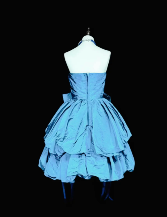Robe de bal bleu mode Robe d'anniversaire bustier trapèze en satin pour soirée ED09751