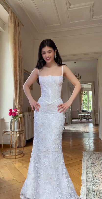 Chic White Mermaid Tulle Wedding Reception Dress for Bride ED09751