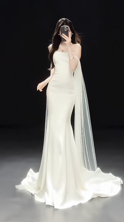 Chic White Bridal Gown Sheath Satin Wedding Dress ED09752