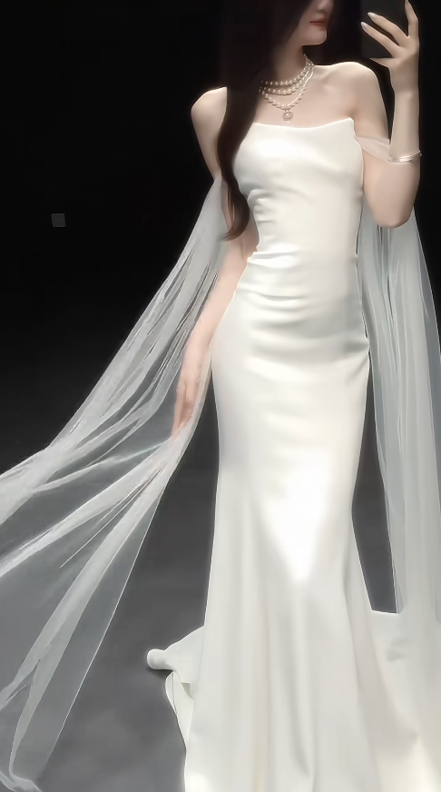 Chic White Bridal Gown Sheath Satin Wedding Dress ED09752