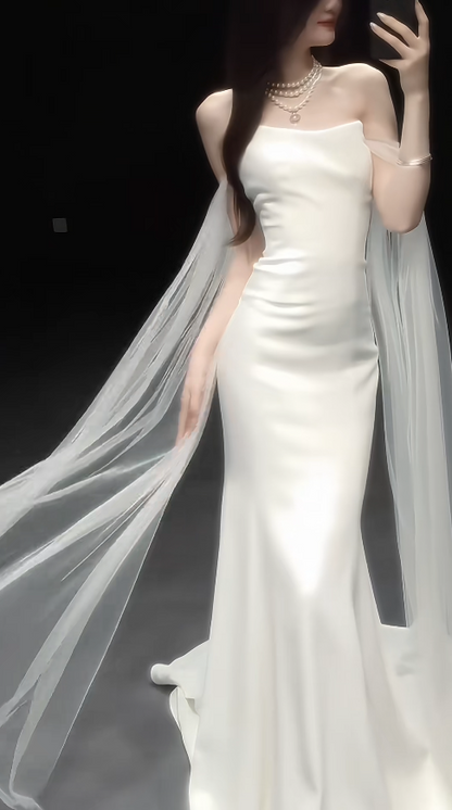 Chic White Bridal Gown Sheath Satin Wedding Dress ED09752