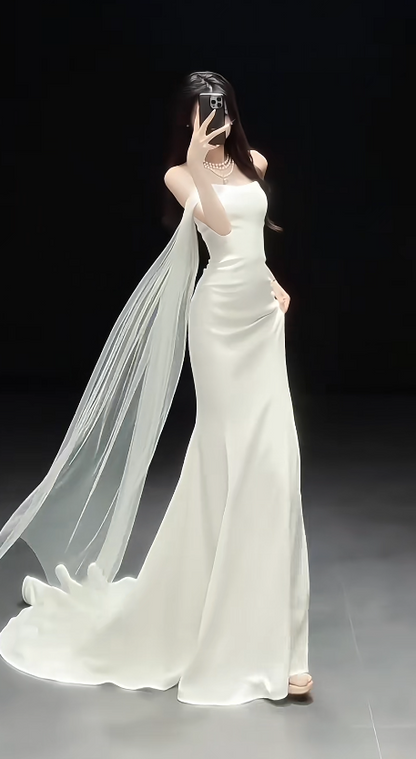Chic White Bridal Gown Sheath Satin Wedding Dress ED09752