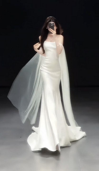 Chic White Bridal Gown Sheath Satin Wedding Dress ED09752