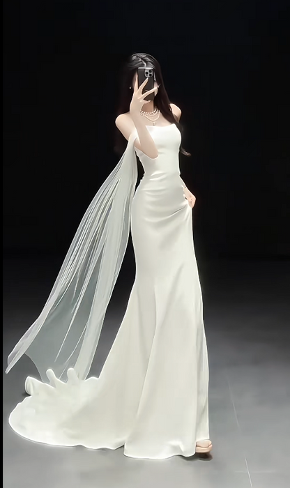 Chic White Bridal Gown Sheath Satin Wedding Dress ED09752