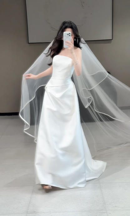 Chic White Bridal Gown Sheath Satin Wedding Dress ED09755