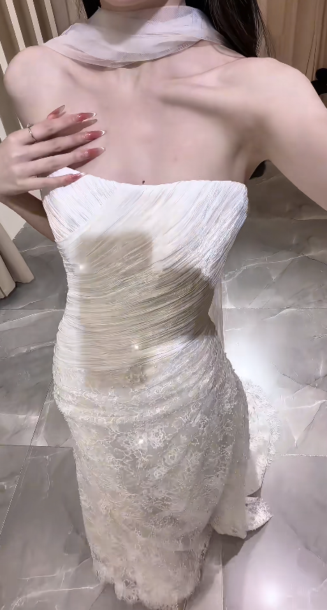 Chic White Bridal Gown Sheath Tulle Beaded Wedding Dress ED09756