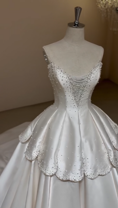 Chic White Bridal Gown A-Line Satin Wedding Dress ED09757