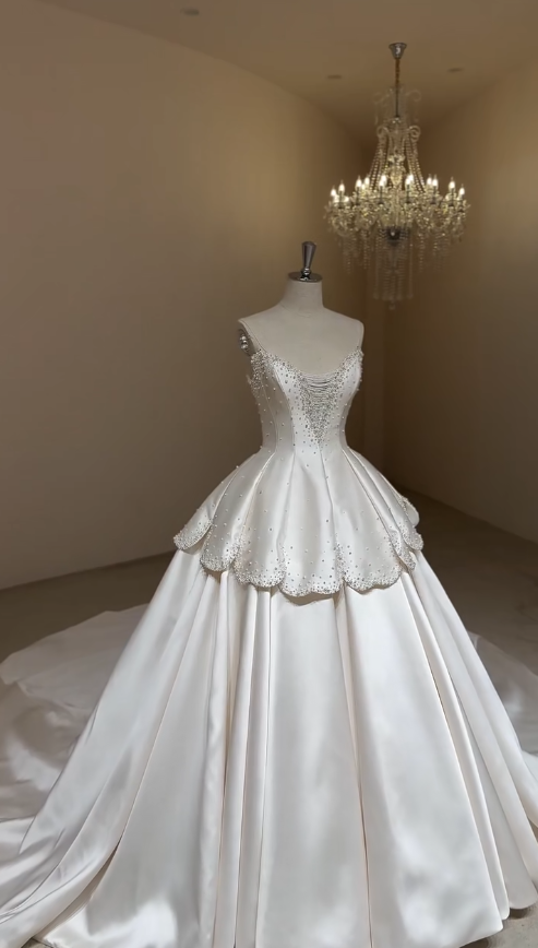 Chic White Bridal Gown A-Line Satin Wedding Dress ED09757