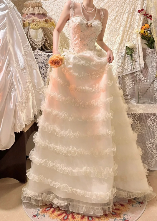 Robe de mariée chic blanche en mousseline de soie coupe A ED09761