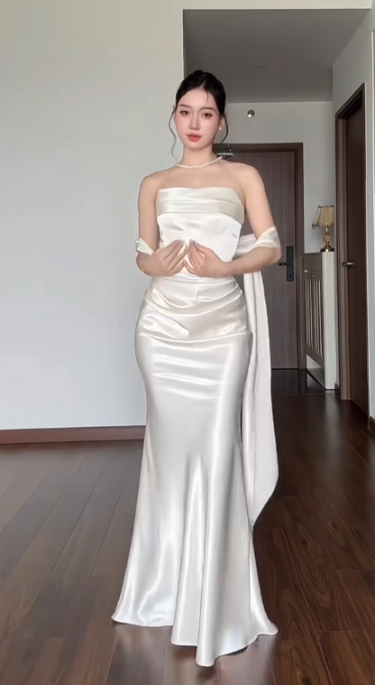 Glam White Prom Dress Satin Sheath Evening Dress ED09764