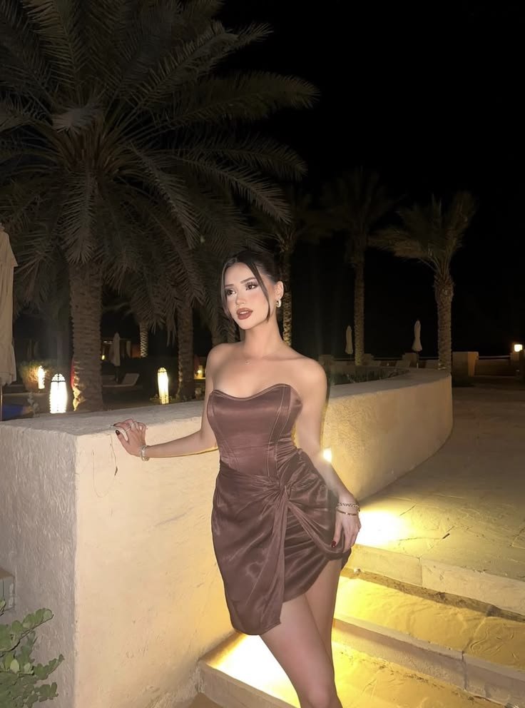 Glam Brown Short Homecoming Dress Satin Sheath Birthday Dress ED09767