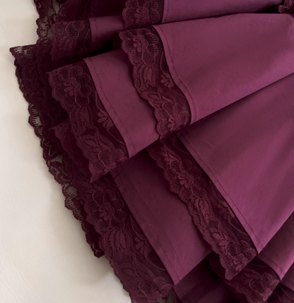 Burgunderrotes kurzärmeliges Spitzenkleid, Abendkleid für Erwachsene ED0976