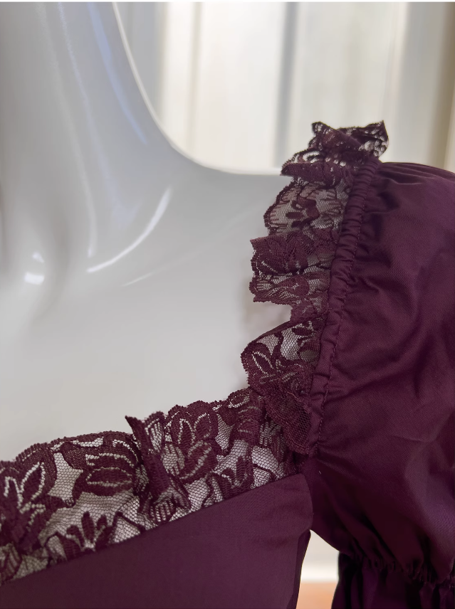 Burgunderrotes kurzärmeliges Spitzenkleid, Abendkleid für Erwachsene ED0976