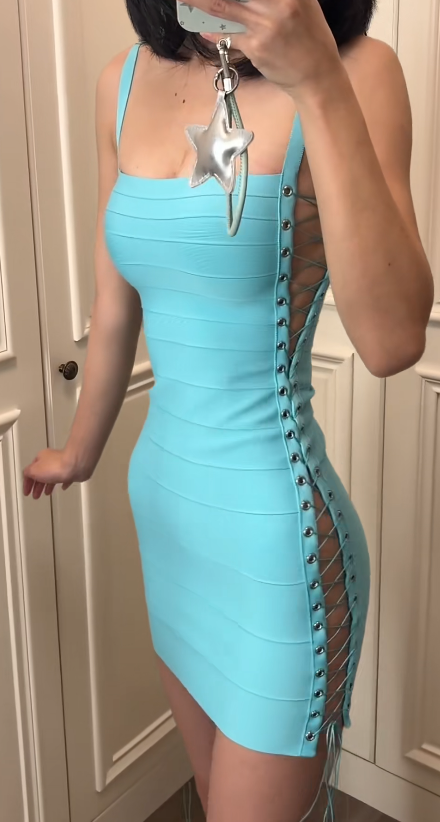 Glam Blue Short Homecoming Dress Satin Sheath Birthday Dress ED09773