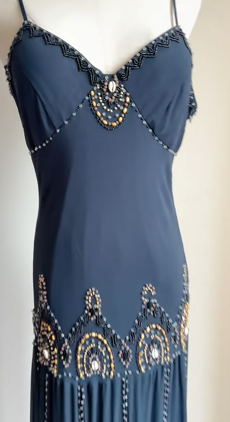 Glam Navy Blue Short Homecoming Dress Chiffon Beaded Sheath Birthday Dress ED09776