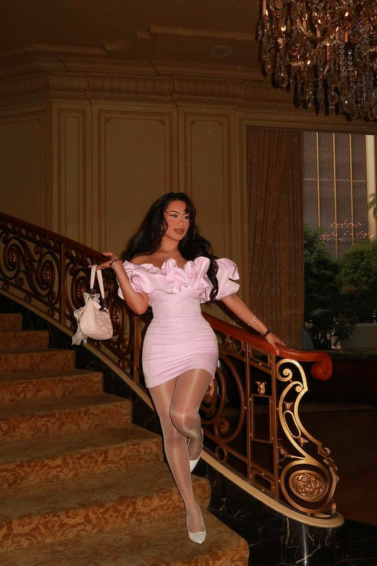 Robe de bal courte rose glamour en satin fourreau pour anniversaire ED09789