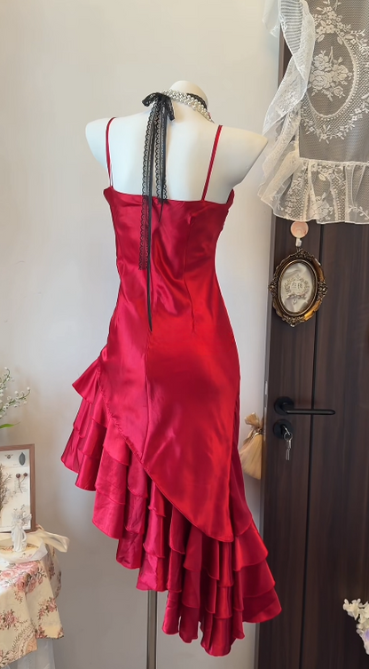 Glam Red Short Homecoming Dress Satin Sheath Birthday Dress ED09791