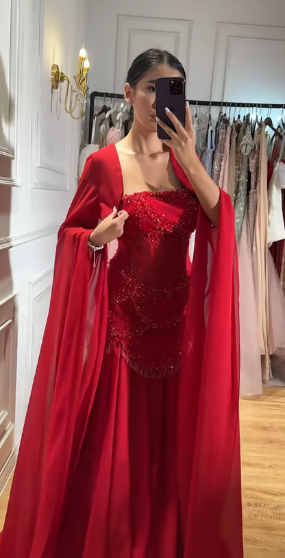 Elegantes rotes Abendkleid Etui Chiffon Langes Ballkleid ED09795