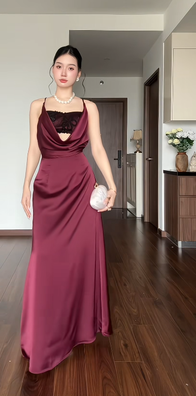 Chic Burgundy Evening Dress Sheath Chiffon Long Prom Dress ED09796