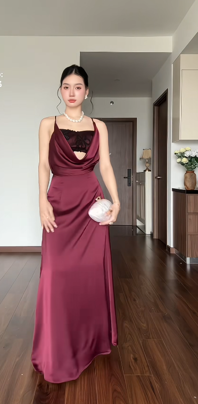 Chic Burgundy Evening Dress Sheath Chiffon Long Prom Dress ED09796