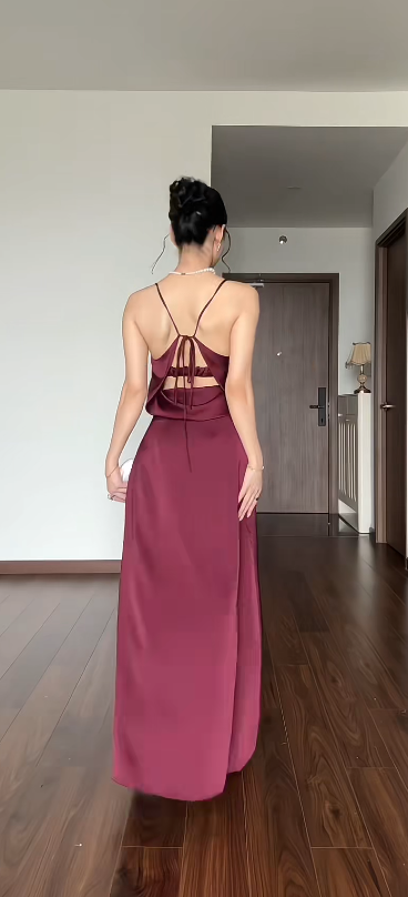 Chic Burgundy Evening Dress Sheath Chiffon Long Prom Dress ED09796