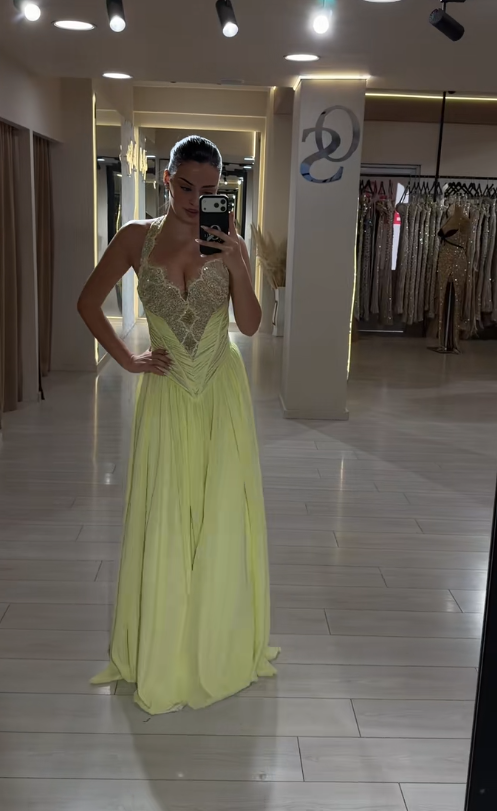 Chic Yellow Evening Dress Sheath Chiffon Long Prom Dress ED09797