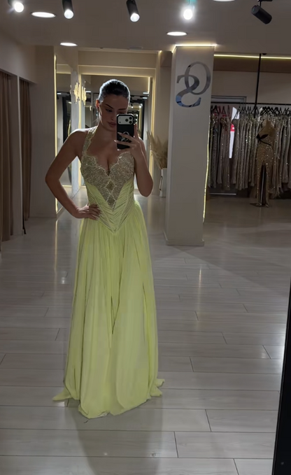 Chic Yellow Evening Dress Sheath Chiffon Long Prom Dress ED09797