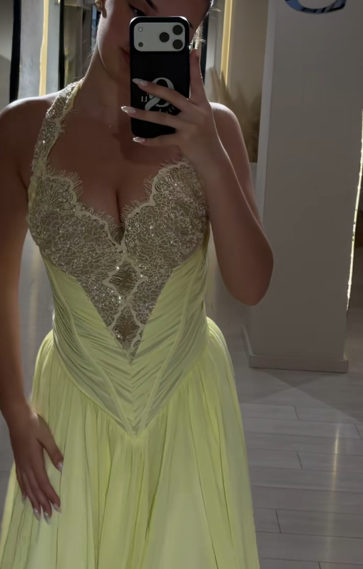 Chic Yellow Evening Dress Sheath Chiffon Long Prom Dress ED09797