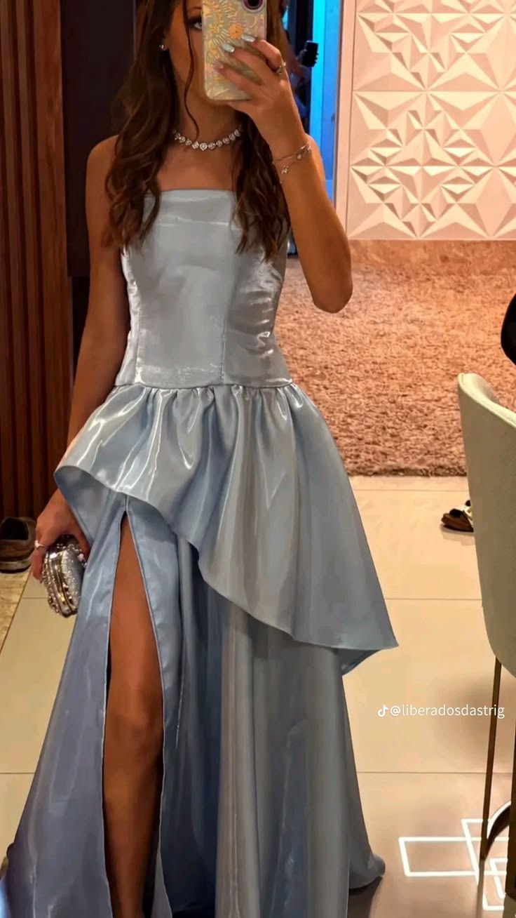 Chic Blue Evening Dress A-Line Satin Long Prom Dress ED09798