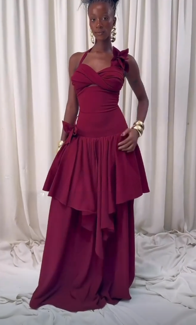 Chic Burgundy Evening Dress Sheath Chiffon Long Prom Dress ED09799
