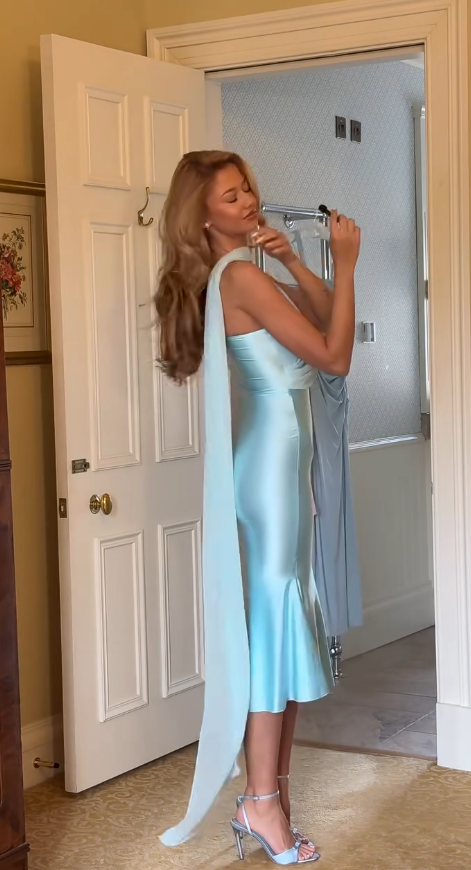 Chic Blue Evening Dress Sheath Satin Long Prom Dress ED09800