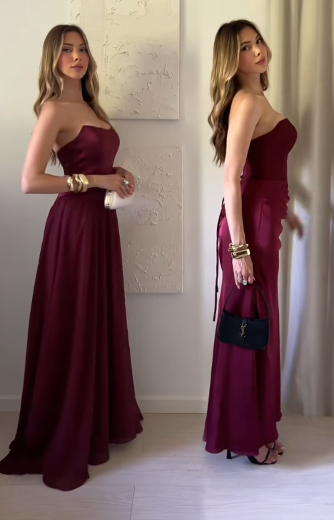 Robe de soirée chic fourreau bordeaux en mousseline de soie longue pour le bal de promo ED09803