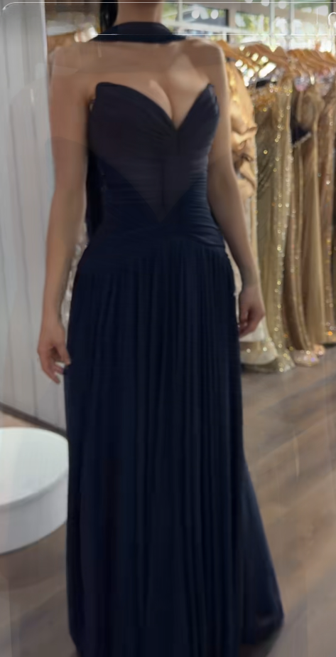 Robe de soirée fourreau chic en mousseline bleu marine longue robe de bal ED09805