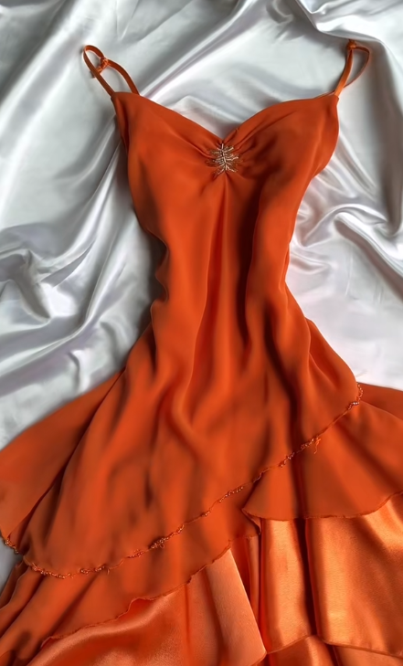 Chic Orange Evening Dress Sheath Chiffon Long Prom Dress ED09809