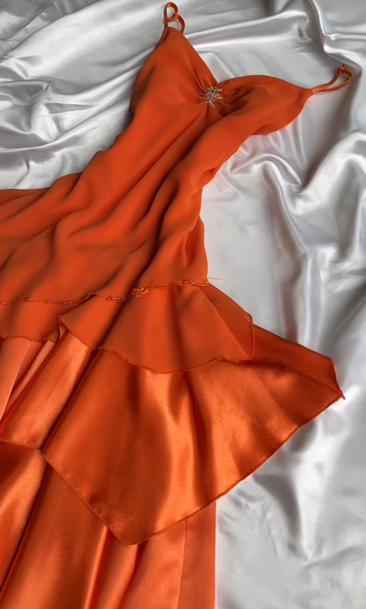 Chic Orange Evening Dress Sheath Chiffon Long Prom Dress ED09809