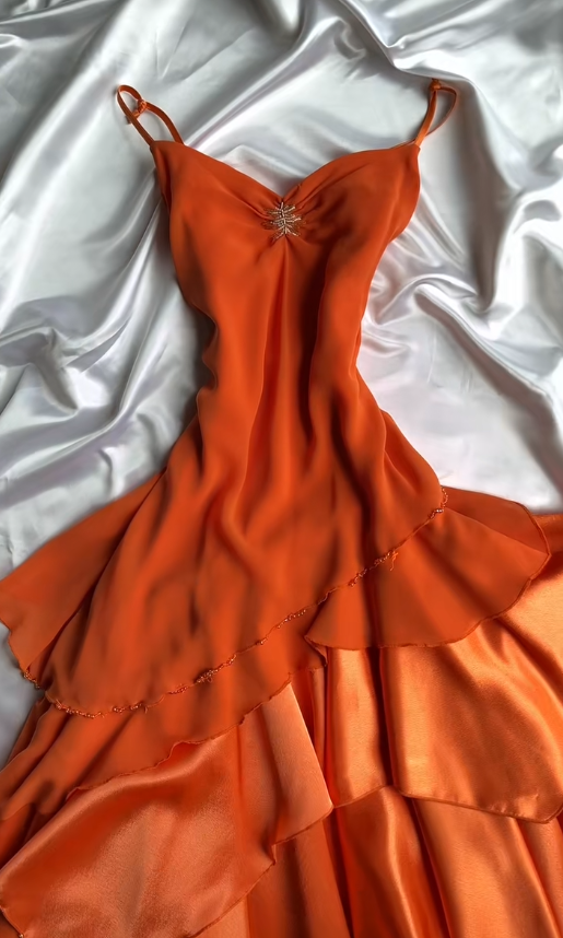 Chic Orange Evening Dress Sheath Chiffon Long Prom Dress ED09809