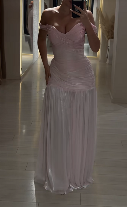 Chic Pink Evening Dress Sheath Chiffon Long Prom Dress ED09810