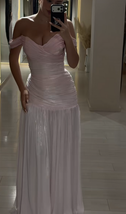 Chic Pink Evening Dress Sheath Chiffon Long Prom Dress ED09810