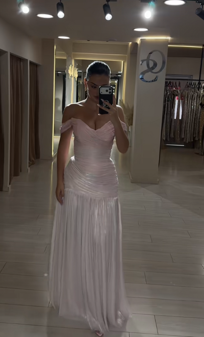 Chic Pink Evening Dress Sheath Chiffon Long Prom Dress ED09810