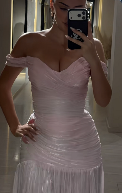 Chic Pink Evening Dress Sheath Chiffon Long Prom Dress ED09810