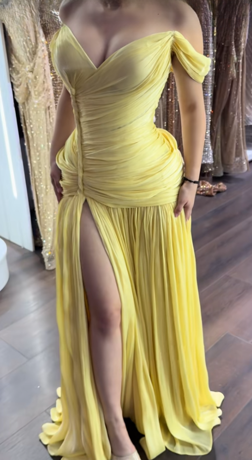 Chic Yellow Prom  Dress Sheath Chiffon Long Evening Dress ED09817