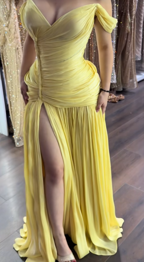 Chic Yellow Prom  Dress Sheath Chiffon Long Evening Dress ED09817