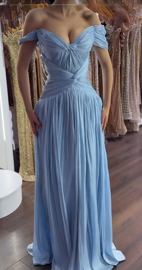 Chic Blue Prom  Dress Sheath Chiffon Long Evening Dress ED09818