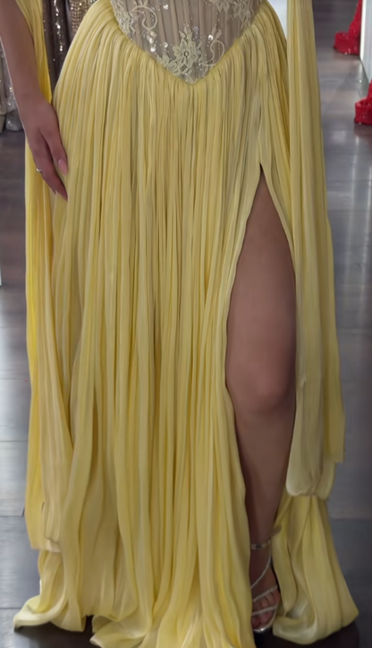Chic Yellow Prom  Dress Sheath Chiffon Long Evening Dress ED09819
