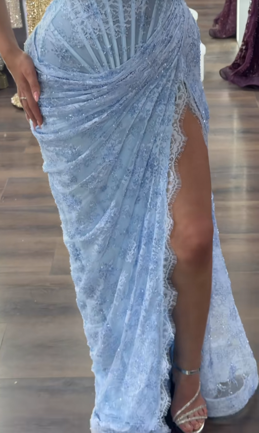Chic Blue Prom  Dress Sheath Lace Long Evening Dress ED09821